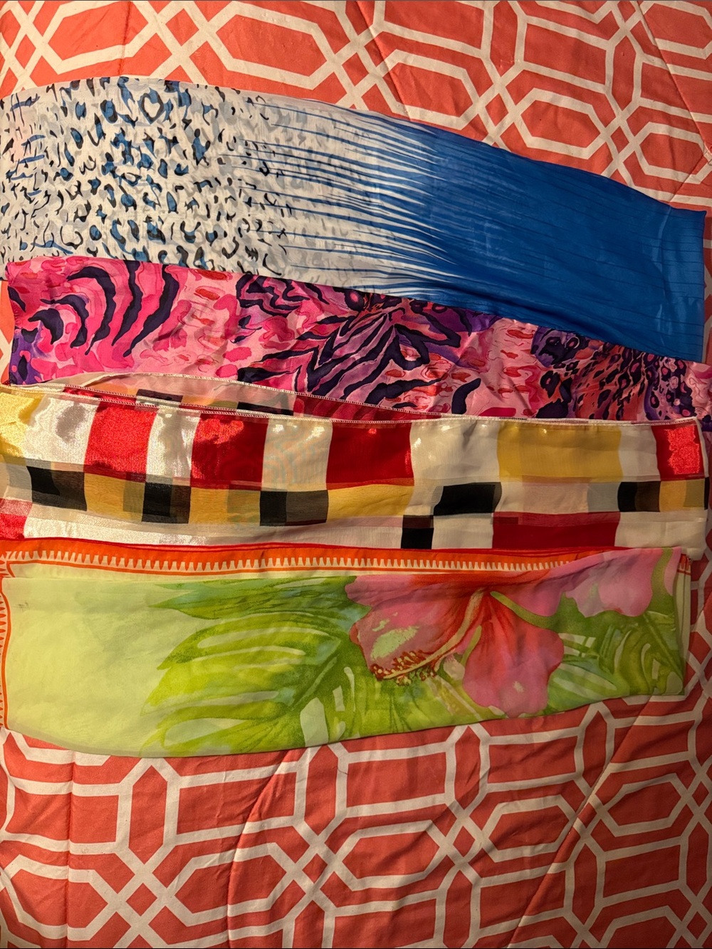 Colorful Mixed Pattern Scarves - Pink, Blue, Yellow, Green